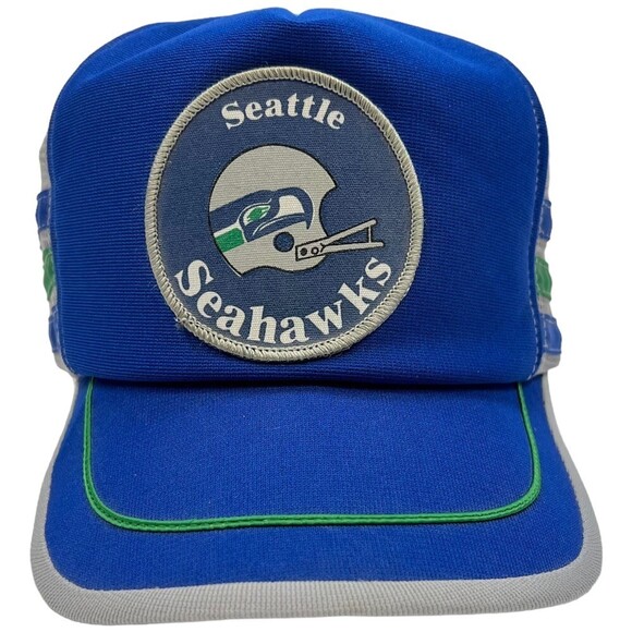 Vintage Other - Vintage 70s-80s Seattle Seahawks Patch RARE 3 Stripe Mesh Trucker Hat Signed